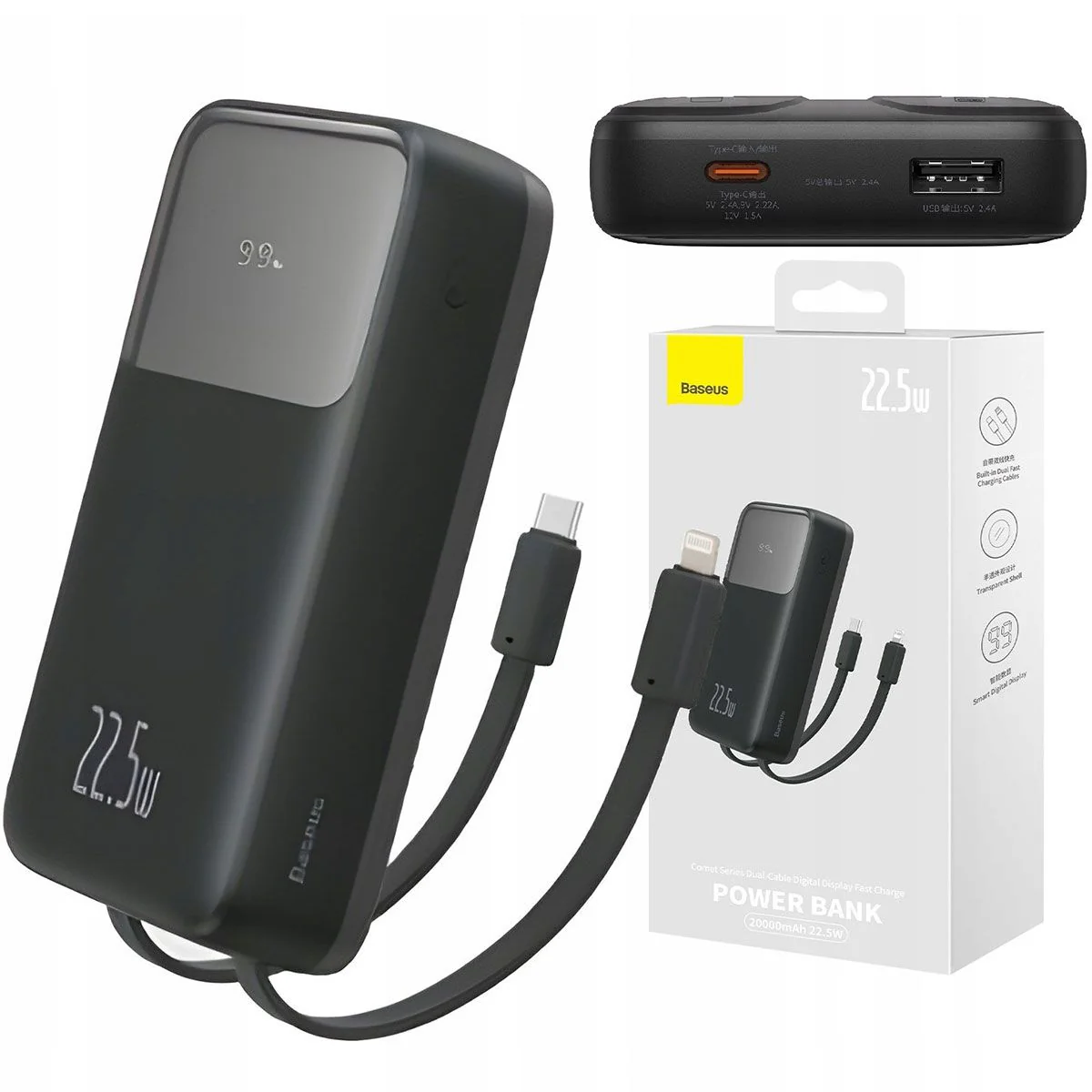 Baseus Comet Series 22.5W 20000MAh Power Bank With Cable - Image 3